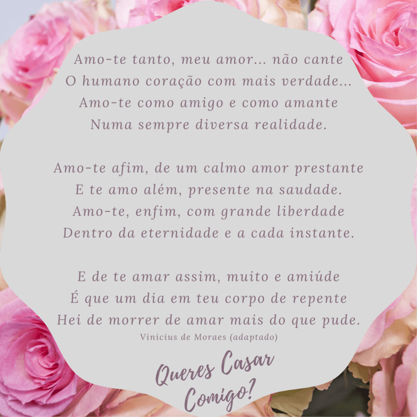 Texto para Pedido de Casamento, com poema de Vinicius Moraes