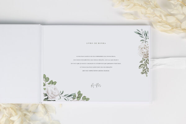 Livro de honra casamento design, primeira página com texto introdutório