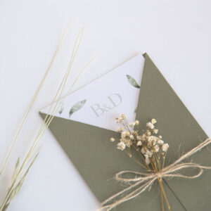 Convite de casamento verde oliva